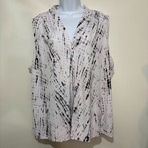 Calvin Klein 2X Pink Black White Tie-Dye Sleeveless Tunic Top V-Neck NEW